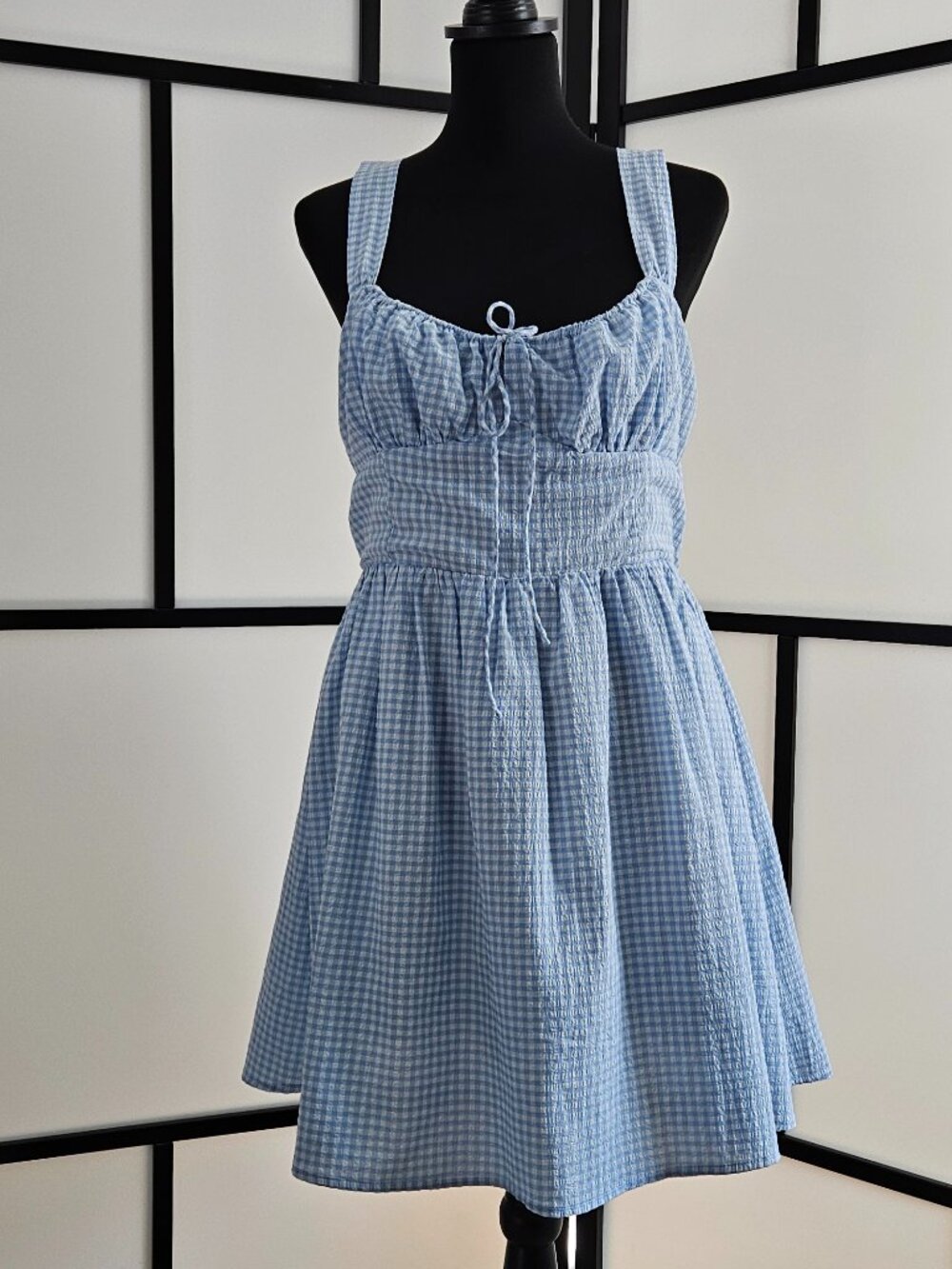 All in Favor Nordstrom Blue white Gingham mini dress size XL